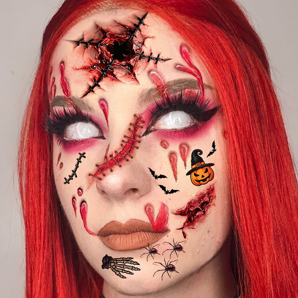 1 feuille de tatouage temporaire réaliste d'Halloween en forme de cœur de Chucky empalé et sanglant, autocollant de faux tatouage réaliste, durable et imperméable