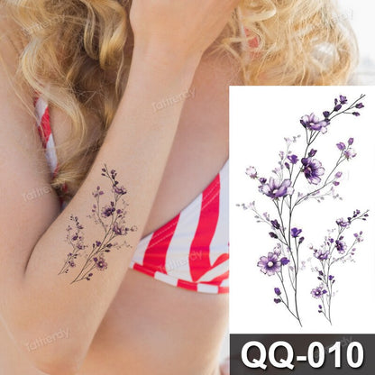 small tattoo sticker waterproof cute owl anime leaf flowers plant temporary tattoos purple lavender daisy hand tattoo fake color FAKE TATTOOS
