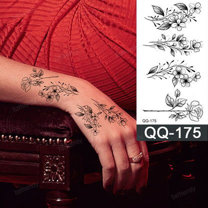 small tattoo sticker flower butterfly rose peony sketch tattoo designs black tattoo hand finger wrist sexy for women men adult FAKE TATTOOS