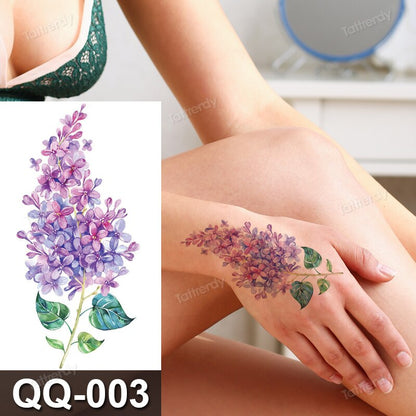 small tattoo sticker waterproof cute owl anime leaf flowers plant temporary tattoos purple lavender daisy hand tattoo fake color FAKE TATTOOS