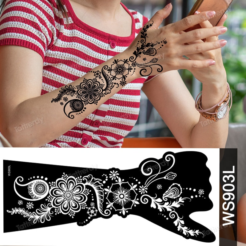 1 Sheet Flower Mandala Henna Tattoo Stencils for Painting Wedding on Hand Sleeve Bride Beauty Airbrush Stencil Templates Indian FAKE TATTOOS