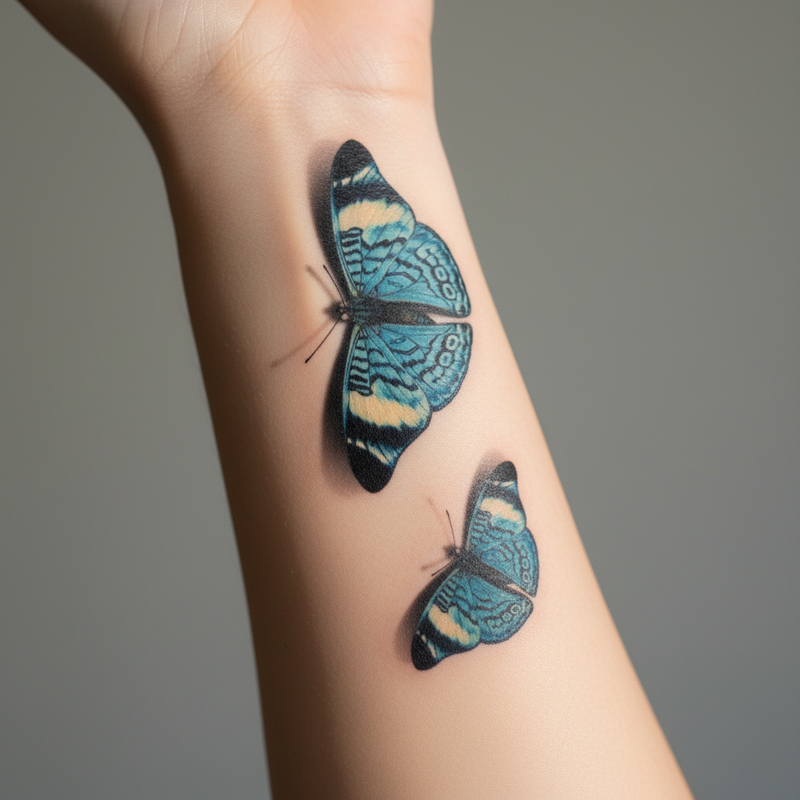 Watercolor Blue Butterfly Waterproof Temporary Tattoo Fake Tattoos