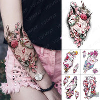 Waterproof temporary tattoo stickers with anime fox cat butterfly snake designs for body art on arm and leg