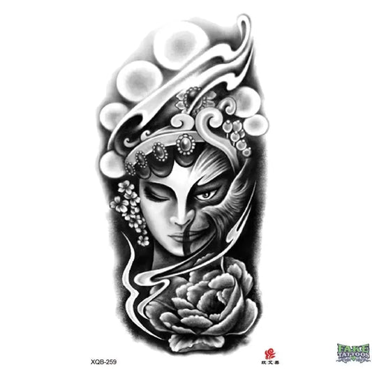 Woman Flowers Knight Temporary Tattoo