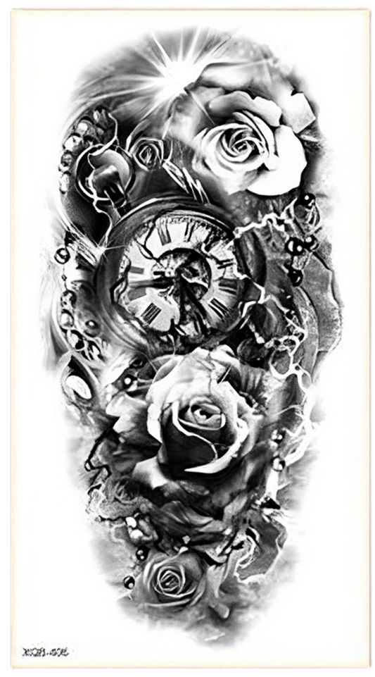 Clock & Roses Tattoo FAKE TATTOOS