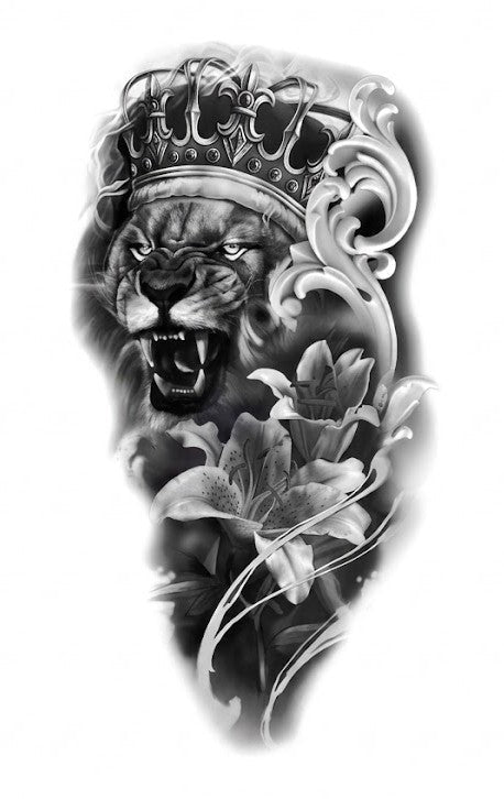 Realistic Black Lion Half Arm Sleeve Tattoo Fake Tattoos