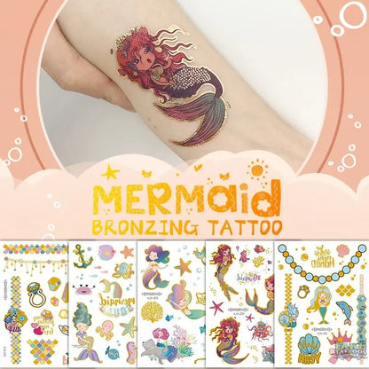 cartoon temporary tattoos for kids girls tattoo children mermaid ocean rainbow tattoo sticker gold animals small decal glitter FAKE TATTOOS