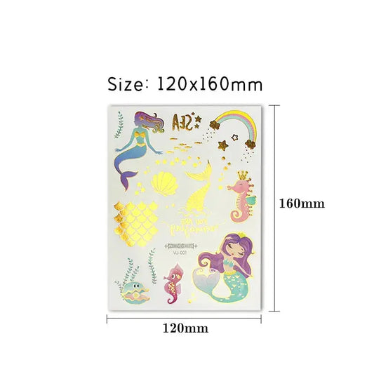 cartoon temporary tattoos for kids girls tattoo children mermaid ocean rainbow tattoo sticker gold animals small decal glitter