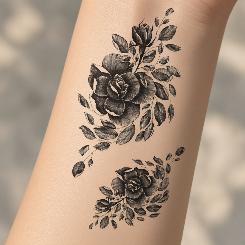 Floral temporary tattoo worn on the forearm