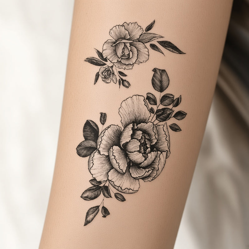 Floral temporary tattoo worn on the forearm
