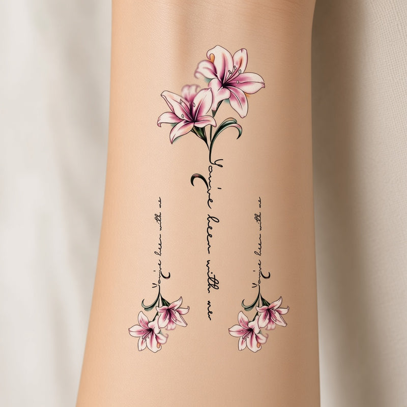 Obsidian Veil Flower & Floral temporary tattoo worn on the inner forearm