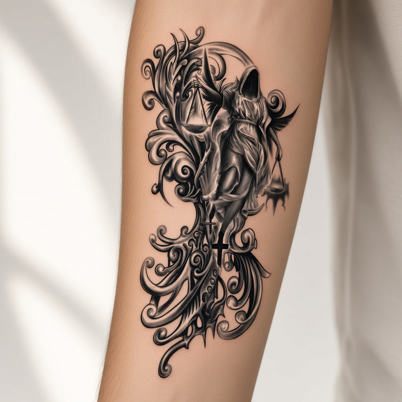 Feral Haven Scary temporary tattoo worn on the inner forearm