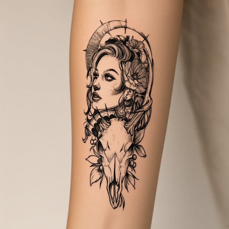 Onyx Oracle — Skull and Flower Temporary Tattoo temporary tattoo worn on the inner forearm