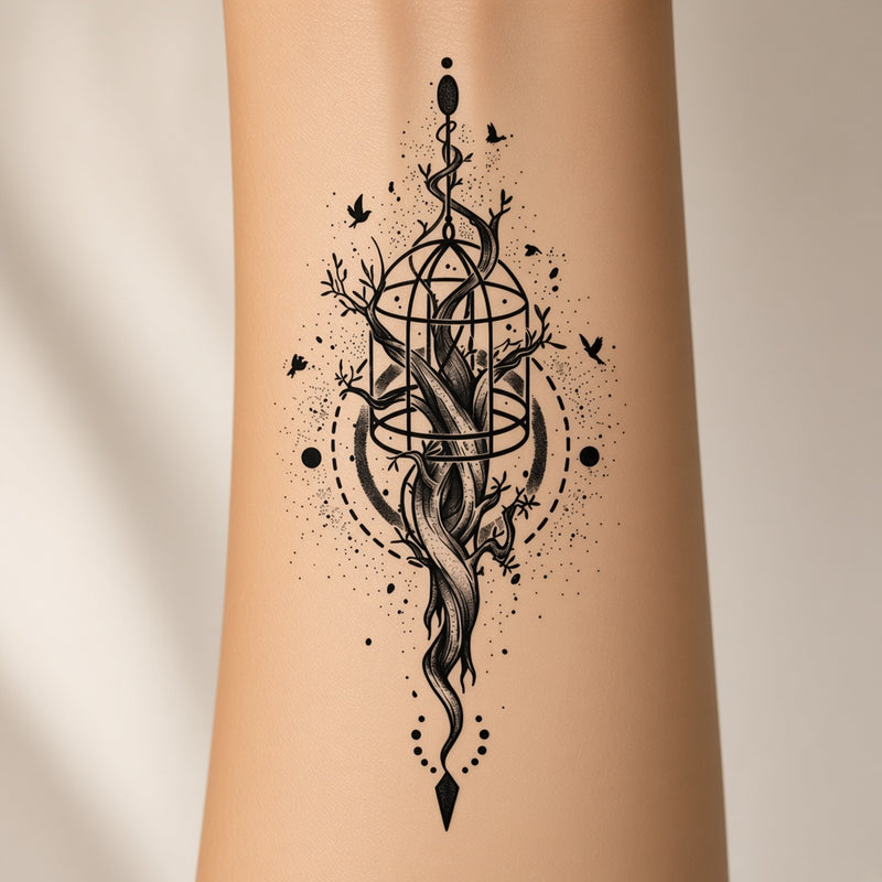 Velvet Flame Tree temporary tattoo worn on the inner forearm