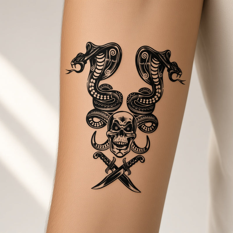 Neon Howl Snake & Skull temporary tattoo worn on the inner forearm