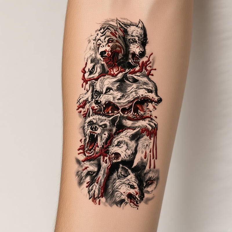 Wolf Hour temporary tattoo worn on the inner forearm