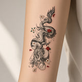 Moonlit Pulse Dragon & Snake & Flower temporary tattoo worn on the inner forearm