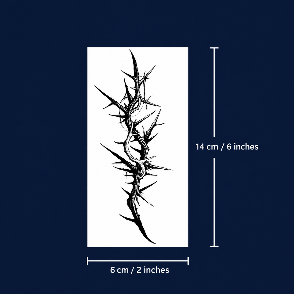 Thorn Halo temporary tattoo design with 14 centimeter by 6 centimeter dimensions