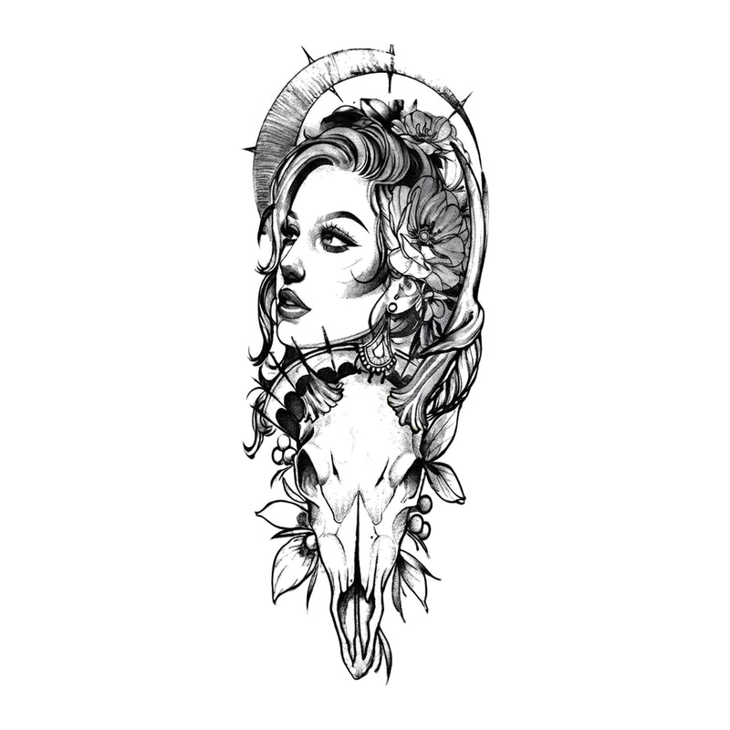 Onyx Oracle — Tatouage éphémère tête de mort et fleur
