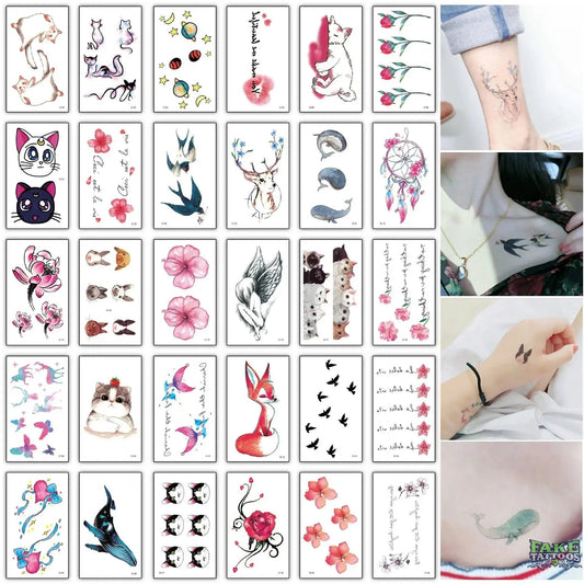 30Pcs/set Waterproof Temporary Tattoos Small Size Hand Arm Body Art Cartoon Children Fake Tattoo Stickers Kids Cute Decal Child