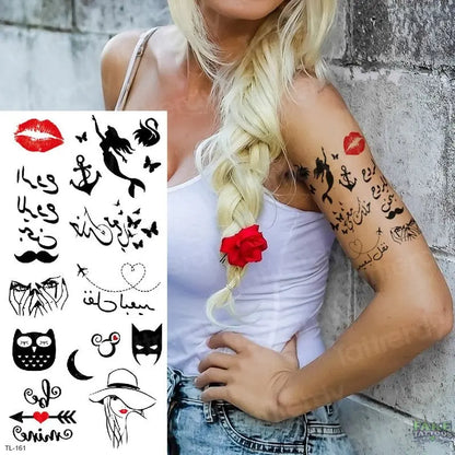 tattoo and body art waterproof temporary tattoos for girls temporary tattoo sticker kids tattoo black kiss sticker mermaid heart FAKE TATTOOS