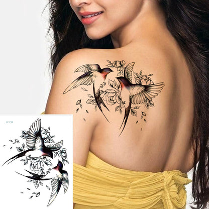 Big Flower arm tattoo Temporary Tattoo Sticker Sparrow/Magpie Fake Tatoo Sleeve Flash Tatto Waterproof Body Art Women sexy girls FAKE TATTOOS